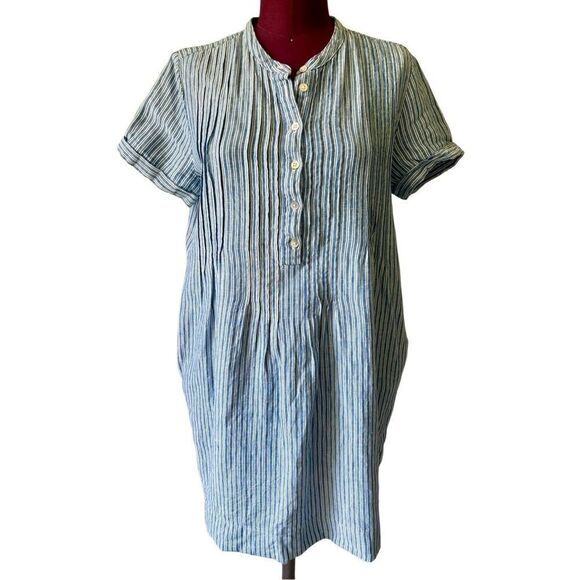 Faherty Gemina Linen Dress size S Short Sleeve Blue White Striped Pockets - Picture 1 of 8